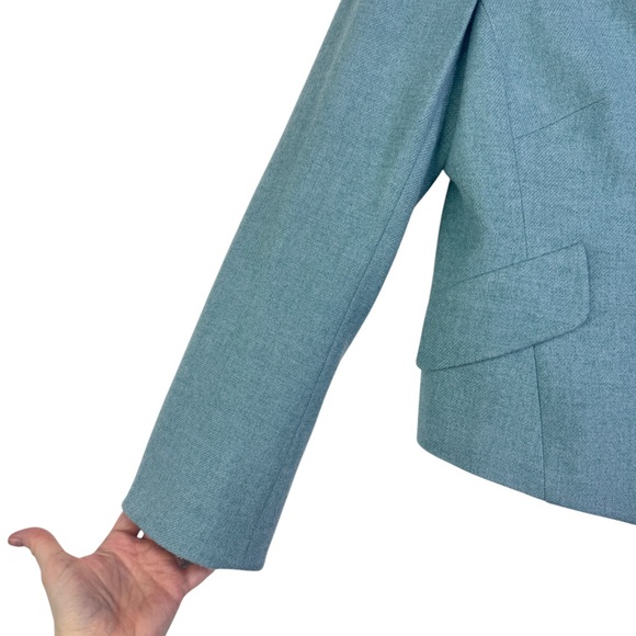 Akris Punto Sumptuous Aqua Jacket 100% Wool Light‎ Blue Hook & Eye Flaws US 12 - Picture 3 of 16